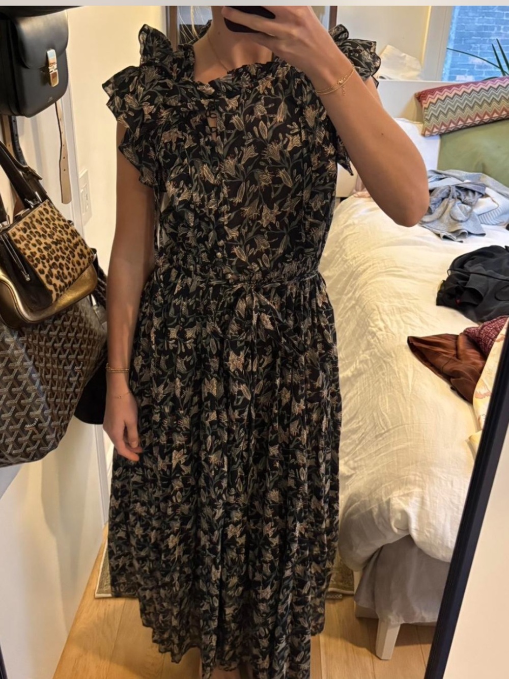Doen Carnation Black Floral Ruffle Sleeve Maxi Dress - Picture 6 of 10